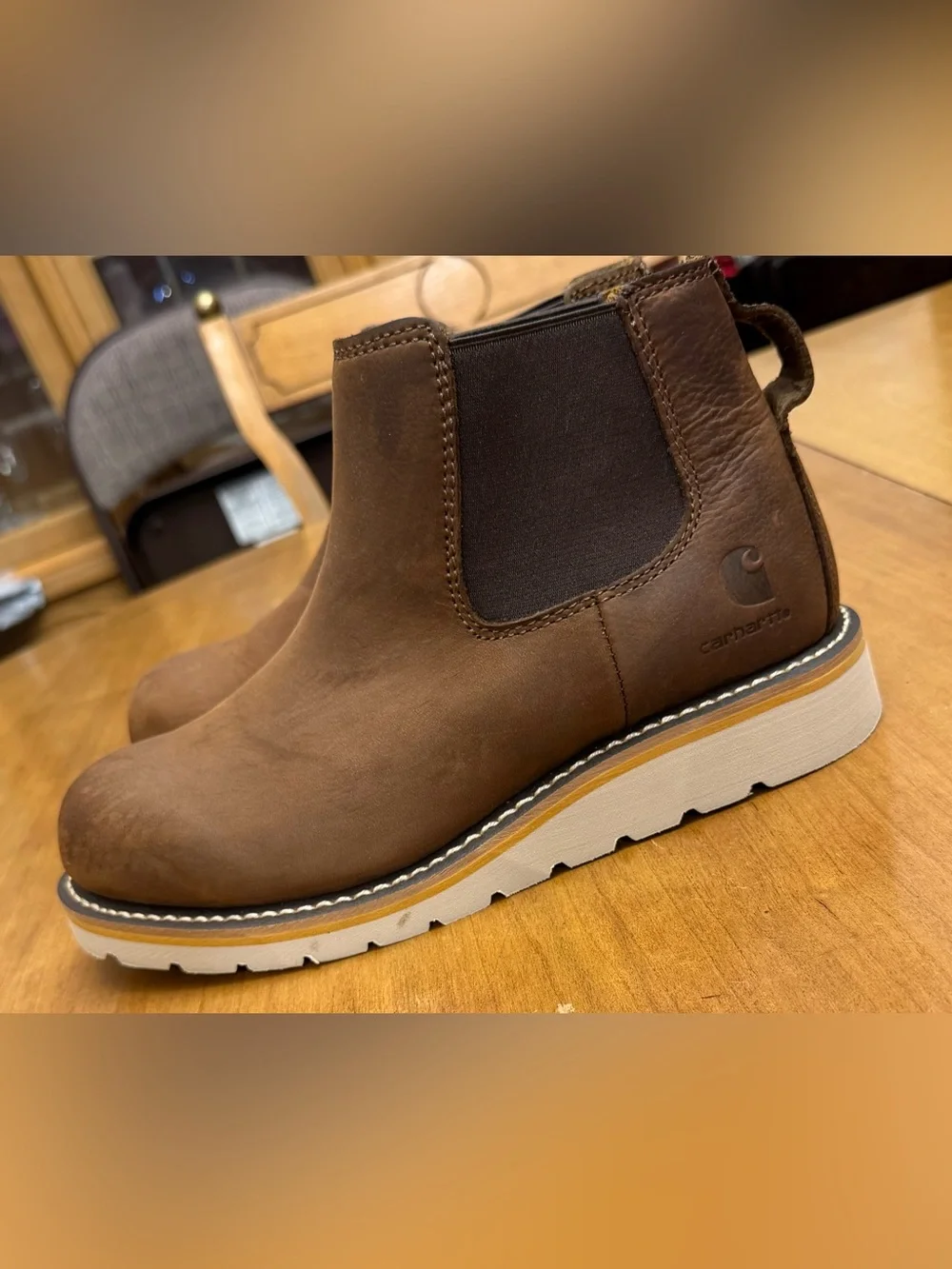 Carhartt Leather Wedge Chelsea Boots Brown | Farmhouse Cabincore Utility Fall |8